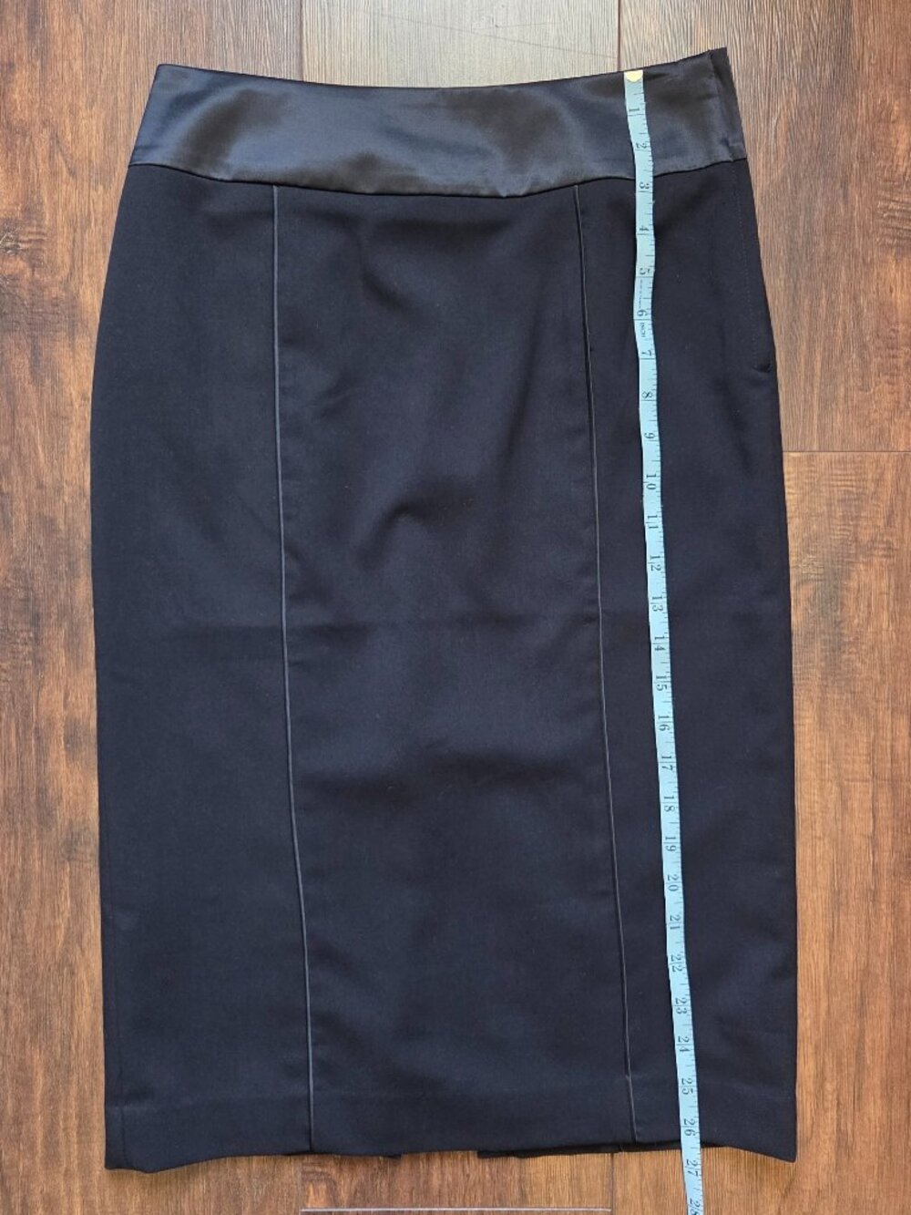 H&M Tuxedo Pencil Skirt Black Satin Trim Bow Back Slit 6 - Picture 11 of 13